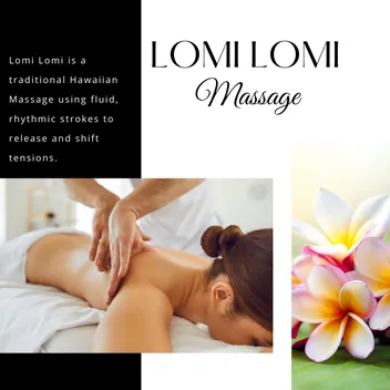 Lomi Lomi Hawaiian massage with long rhythmic flowing strokes