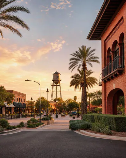 Palm-lined historic downtown Chandler streetscape